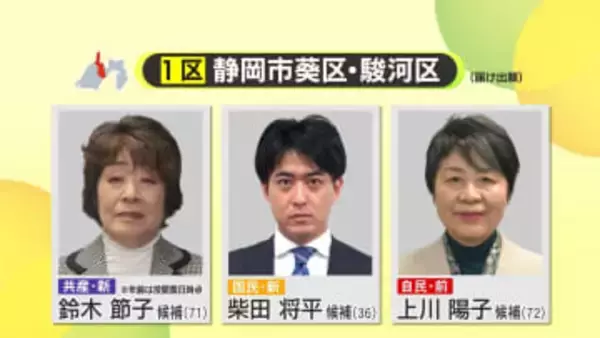 【衆院選】静岡1区　自民党・上川陽子 候補が独走状態　外相や法相を歴任　国民民主党・柴田将平 候補と共産党・鈴木節子 候補は厳しい戦い　中盤情勢