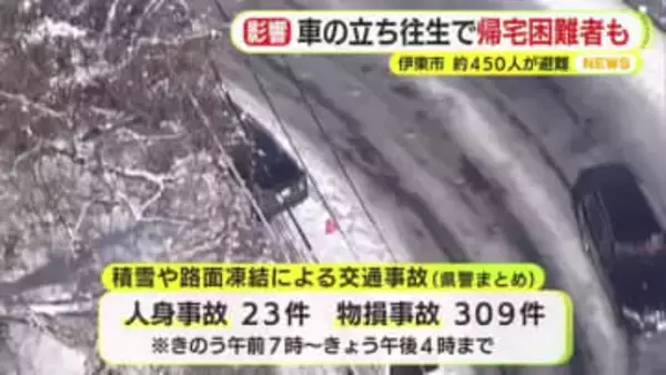 強烈寒波で静岡県内でも各地で降雪　伊東市では車の立ち往生で帰宅困難者　約450人が避難