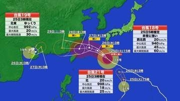 【台風情報】トリプル台風　18号・19号・21号　予想進路　18号接近で沖縄・奄美は暴風・高波に厳重警戒　速度落とし影響長引くおそれ　太平洋沿岸もうねりの可能性　20号は熱帯低気圧に