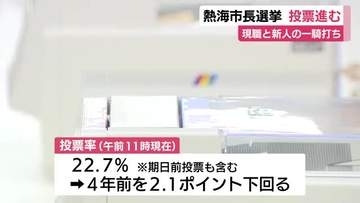 【熱海市長選挙】現職と新人の一騎打ち 雨の状況で投票時間を繰り上げる可能性も 午前11時現在の投票率は8年前を2ポイントあまり下回る