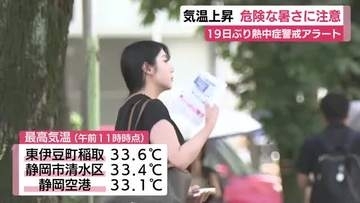 東伊豆町稲取や静岡市などで気温上昇　危険な暑さに注意　静岡県内で19日ぶり熱中症警戒アラート