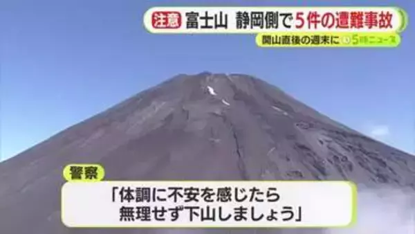 富士山開山直後の週末　静岡側で5件の遭難事故　高山病やねん挫 疲労などで救助求める　静岡県警は「無理せず下山を」と呼びかけ