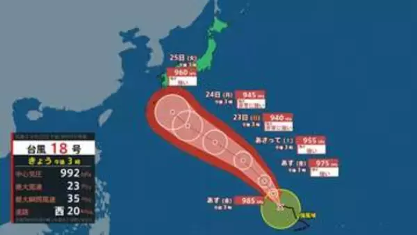 【台風情報】台風18号（ソウデル）は発達しながら北西進　23日には最大瞬間風速65メートル予想で小笠原諸島に接近か（20日午後3時現在）【雨風シミュレーション21日～31日】