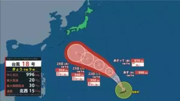 【台風情報】台風18号(ソウデル)23日に「非常に強い」勢力で小笠原近海へ進む予想【雨風シミュレーション19日〜25日】