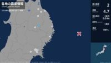 【宮城は震度1】三陸沖震源のマグニチュード4.7　津波の心配なし　前々日には周辺でマグニチュード6.5