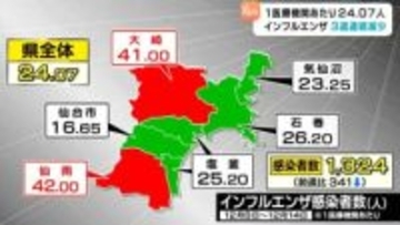 インフルエンザ・1医療機関あたり24.07人 3週連続で減少も県は感染対策を呼びかける 宮城