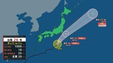 【台風情報】台風26号（スリゲ）伊豆諸島に接近中　関東甲信地方では10月1日昼前にかけて土砂災害など注意・警戒（30日午後3時更新）【雨風シミュレーション（30日～10月5日）】