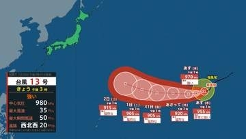 【台風情報】台風13号（ドルフィン）は早くも「強い勢力」に発達　30日～8月2日は「猛烈な勢力」で北西進　その後日本列島に接近のおそれ【雨風シミュレーション7月29日～8月8日】