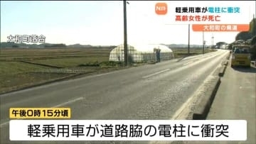 軽乗用車が電柱に衝突する事故で助手席の80代女性が死亡　宮城・大和町
