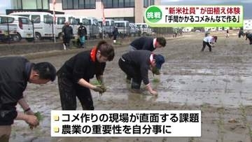 米菓メーカー亀田製菓の“新米社員”が田植え体験「手間かかるコメみんなで作る」《新潟》
