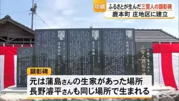 同じ地域で生まれた”三賢人”称える顕彰碑が建立　山鹿市鹿本町【熊本】