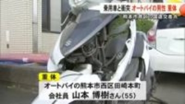 熊本市南区の国道交差点で普通乗用車と衝突 オートバイの男性重体【熊本】