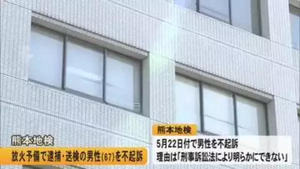 放火予備で逮捕・送検の男性を不起訴　熊本地検