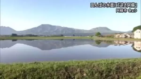 田んぼの水面に『逆さ阿蘇』【熊本】