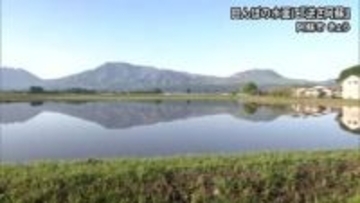 田んぼの水面に『逆さ阿蘇』【熊本】