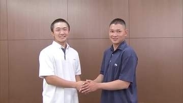 山鹿中学校出身の池田 聖摩 選手（横浜）と斉藤 遼汰郎 投手（有明）が甲子園出場を報告【熊本】