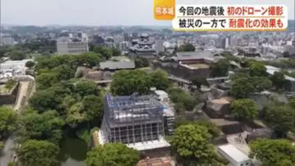 地震後初めて熊本城をドローン撮影　約40カ所の石垣が新たに崩れる　天守閣など耐震化で被害を免れた建造物も