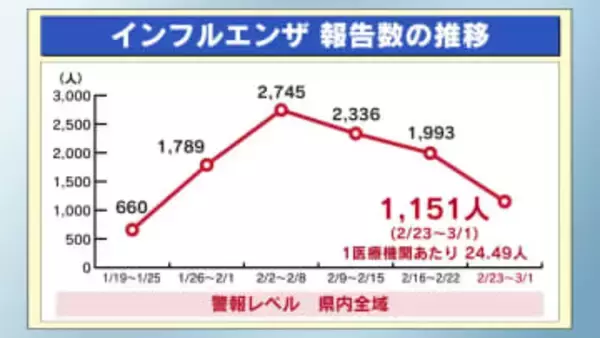 インフルエンザ　３週続けて減も栃木県全域で警報レベル