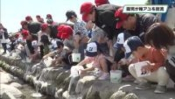 園児が稚アユ放流　地元の川に愛着を　漁協高齢化も懸念　那須塩原市