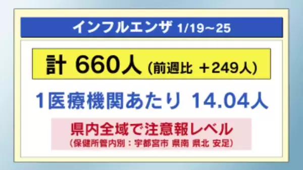 インフルエンザ　栃木県内全域で注意報レベル　感染症まとめ（１月１９日～２５日）