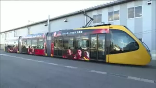 ラグビー「ホンダヒート」ラッピングＬＲＴ　２７日に運行開始　宇都宮・芳賀