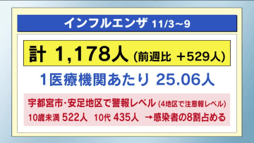 インフルエンザ　２地区で警報レベル　栃木県内の感染症（１１／３～１１／９）