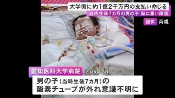 酸素チューブ外れ…入院中の生後7カ月の男の子が重体となり脳に重い障害 大学病院側に約1億2千万円の支払い命じる判決