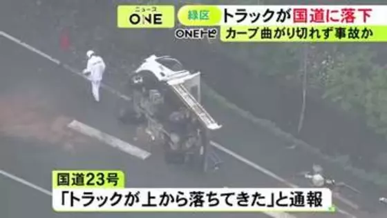カーブ曲がり切れずフェンス越えたか…トラックが高架の道路から約5m下の国道に落下 55歳運転手が重傷