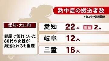 80代女性が重症…13日の“熱中症”搬送者は愛知22人 岐阜12人 三重16人 14日は三重に東海3県で今季初の警戒アラート