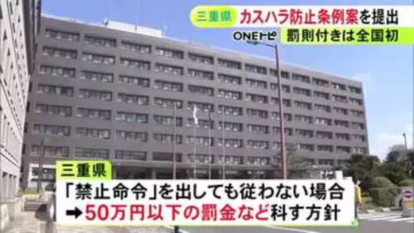 罰則付きは全国初…『カスハラ防止条例案』三重県議会に提出 知事の禁止命令にも従わない場合50万円以下の罰金等