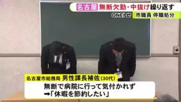 「休暇を節約したい」無断欠勤や仕事の“中抜け”など3年間で70回 30代の市職員を停職2か月の懲戒処分