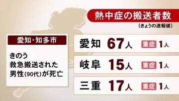 16日搬送の90代男性が死亡…“熱中症”東海3県で計99人を救急搬送 重症はエアコンなしで寝ていた高齢男性など計3人