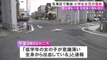 8〜9歳位の女の子が出血して路上に倒れ意識不明の重体 79歳祖父の車が急発進した際に何らかの形で転倒か