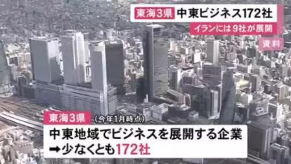 「イランでは9社が貿易活動…中東地域でビジネス展開する東海3県の企業は少なくとも172社 最多はUAEで全体の7割強」の画像