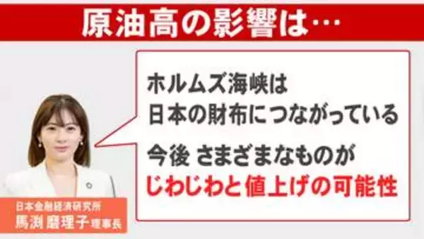 「経済アナリスト・馬渕磨理子さん「ホルムズ海峡は日本の財布に繋がっている」原油高の暮らしへの影響さらに拡大か」の画像
