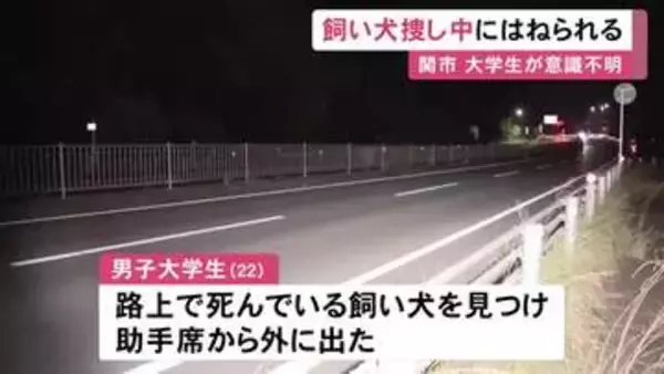 路上に死んだ飼い犬が…いなくなった犬を捜していた22歳大学生が車にはねられ意識不明の重体 国道でトラックから車外へ