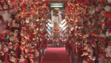 華やか…天井から降り注ぐように　約2000体の人形　根羽村の「つるしびな」子どもの健やかな成長や健康を願う【長野】