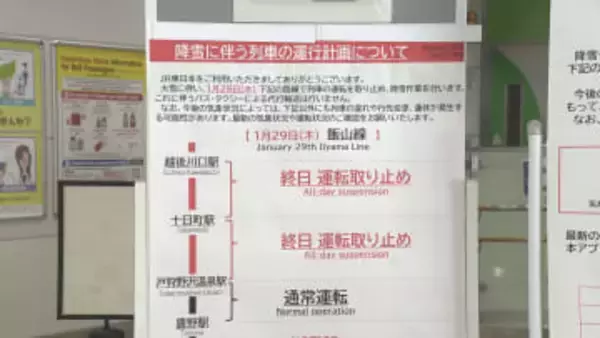 30日明け方にかけ北部の山沿い・中野飯山地域・上田地域の菅平周辺大雪の見込み　24時間予想降雪量　中野飯山地域40センチ　長野地域の山沿い・大北地域の山沿い30センチ【長野】