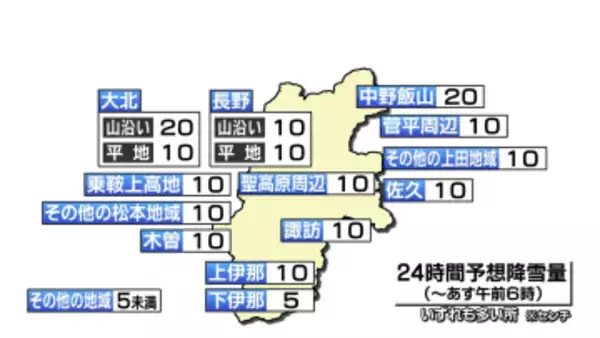 ８日にかけて大雪に注意…警報級の可能性も　特急あずさ一部で運転取りやめも【長野】