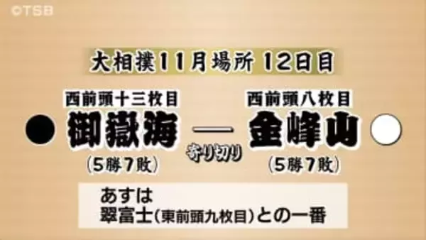 【大相撲11月場所12日目】御嶽海は金峰山に寄り切りで敗れ7敗目