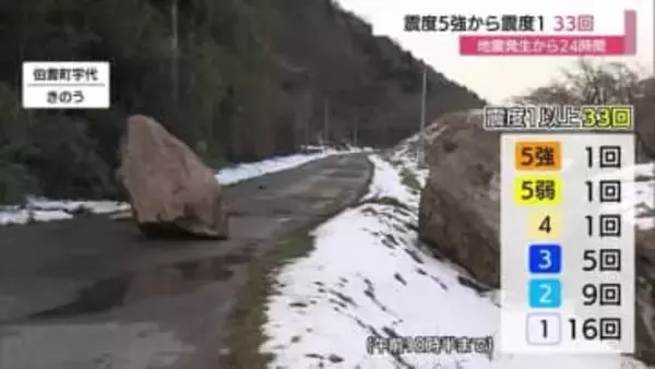 震度5強の地震から24時間…震度1以上の揺れを33回記録　特に数日間は強い揺れに注意を（島根・鳥取）