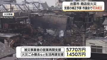 出雲市商店街大火　被災事業者の営業再開支援など総額1億2000万円の補正予算可決（島根）
