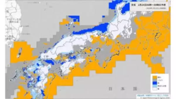 25日にかけ記録的大雪に…日本海側平地も警戒　北陸・東海・東北で短時間に降り方強まる恐れ