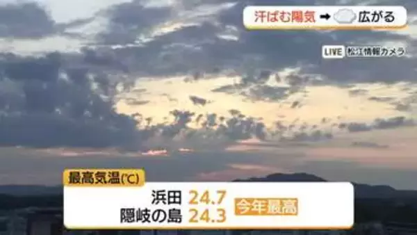 快晴から一転、雲広がる　13日は「折りたたみ傘忘れずに」14日まで不安定な天気続く（島根・鳥取）