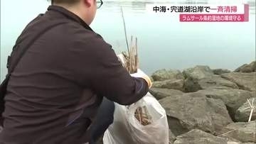 藻に流木、プラスチックごみが散乱…中海・宍道湖沿岸地域で一斉清掃　ラムサール条約登録地の環境保全