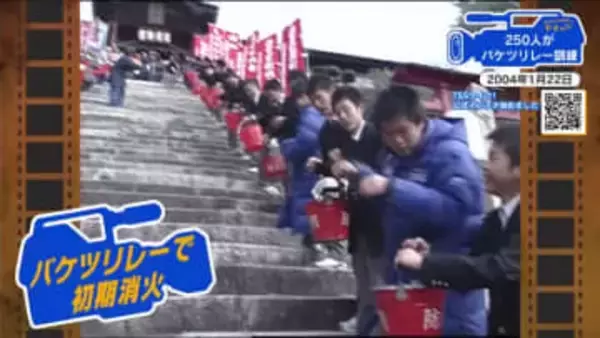 【広島あの日の今日】２５０人がバケツリレー消火訓練（2004年）神社の境内まで１００メートルをつなぐ