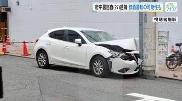 飲酒運転の疑いも　広島県警・府中警察署の巡査の男（２７）を現行犯逮捕　「電柱にぶつかり車大破」