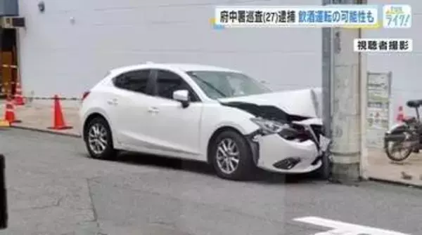 飲酒運転の疑いも　広島県警・府中警察署の巡査の男（２７）を現行犯逮捕　「電柱にぶつかり車大破」