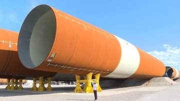 「モノパイル」国内ではじめて製造　洋上風力発電の風車を支える基礎部分　安定供給に期待　広島・福山市