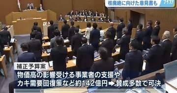 広島県議会９月定例会　カキ需要回復策など142億円の補正予算を可決　核廃絶に向けた意見書も